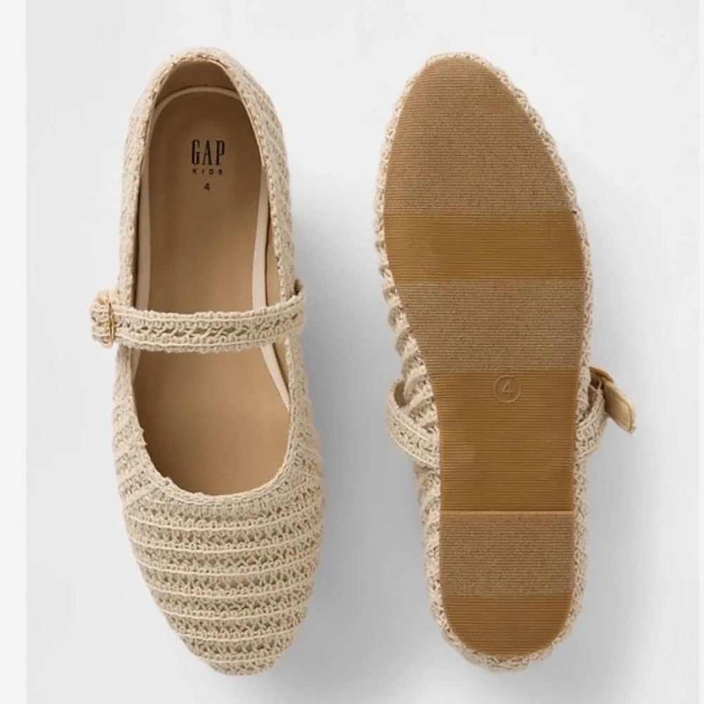 Gap Crochet Mary Jane Beige Woven Buckle Flats Girls Size 2